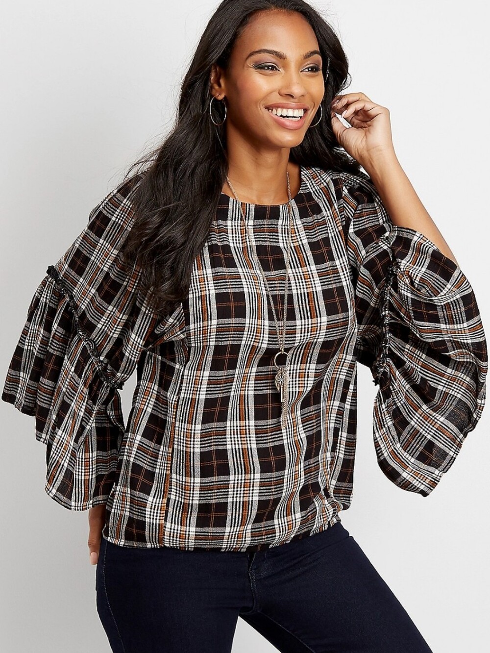 Maurices Women's Size XL Plaid Kimono Sleeve Blouse Fall Autumn